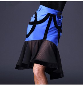Women's latin skirts royal blue black velvet stage performance salsa chacha rumba samba competition practice skirts