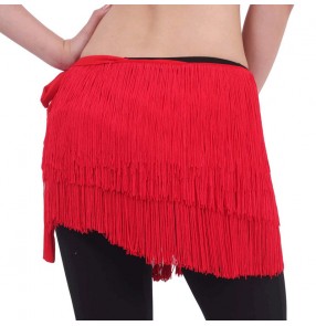 Women's layers fringes wrap latin skirt belly chacha dance sexy tassels wrap hip scarf skirt