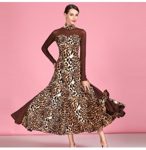 Women's leopard ballroom dancing dresses foxtrot waltz tango dancing dresses costumes