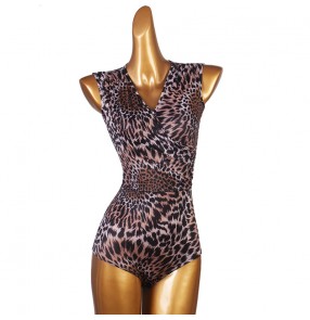 Women's leopard latin dance bodysuits ballroom chacha rumba salsa dance tops body de danse latine pour femme