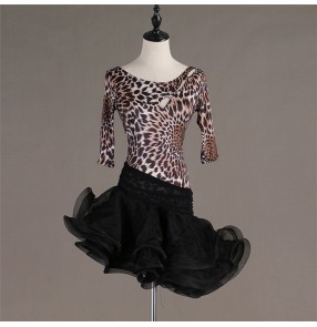 Women's leopard latin dance dresses robe de danse latine femme salsa rumba chacha dance skirts costumes dresses