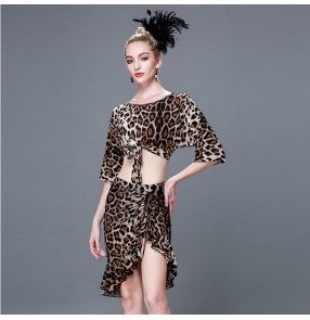 Women's leopard latin salsa chacha dance dresses stage performance competition rumba samba dance skirts costumes dress