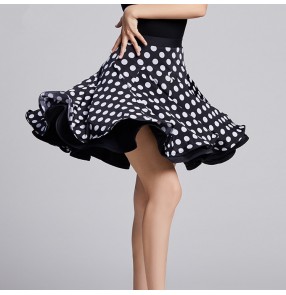 Women's leopard polka dot latin dance skirts double layers stage performance rumba samba chacha dance skirts