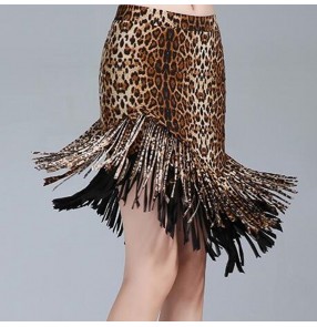 Women's leopard printed latin dance skirts salsa chacha dance skirts 