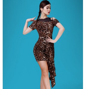 Women's leopard tassels latin dance dresses stage performance salsa rumba chacha dance tops and skirts