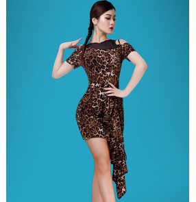Women's leopard tassels latin dance dresses stage performance salsa rumba chacha dance tops and skirts