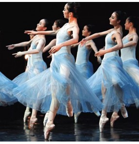 Women's light blue modern dance ballet dress stage performance long length ballet dance dress costumes