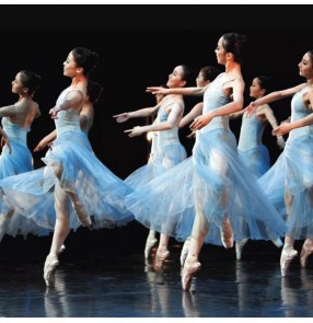 Women's light blue modern dance ballet dresses rhinestones classical dance dresses