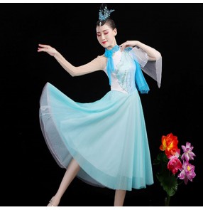 Women's light blue modern dance dresses choir singers performance dress anniversary carnival party performing dresses