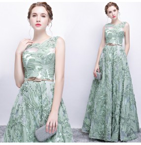 Women's light green flowers evening dresses bridesmaid stage performance host singers bridesmaid cocktail wedding party dresses
