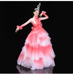 Women's light pink petals opening dance dress dancers modern dance dress chorus singers host stage performance dress costumes