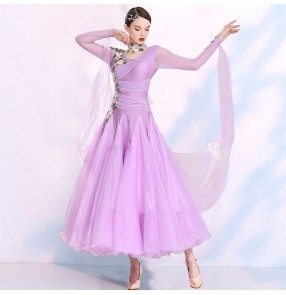 Women's light purple white ballroom dance dresses diamond competition professional waltz tango ballroom dance dresses ballrom dance skirts for lady