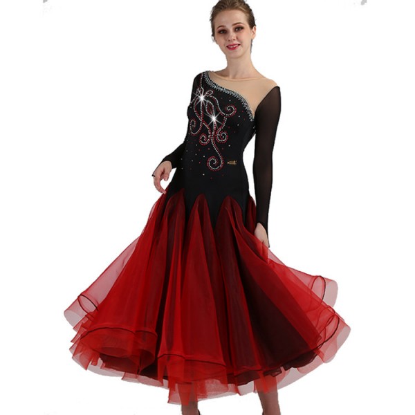 Women's long length ballroom dance dresses competition waltz tango ...