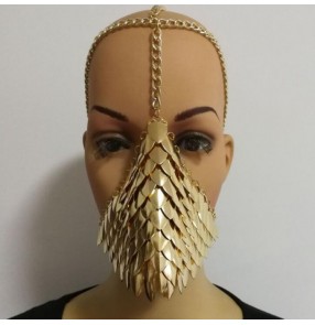 Women's male jazz punk rock dance mask metal silver gold colored pole dance masquerade cosplay face cover mask