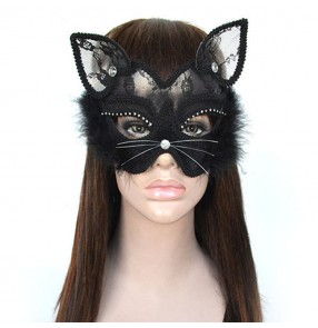 Women's masquerade party singers dancers feather lace black cat mask stage performance night club cosplay face cover mask