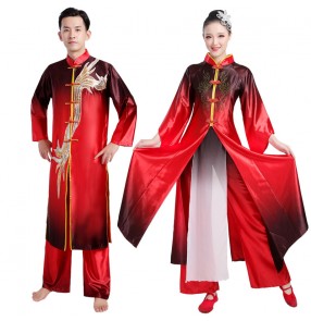 Women's men's chinese folk dance costumes dragon drummer dance costumes traditional yangko umbrella dance costumes