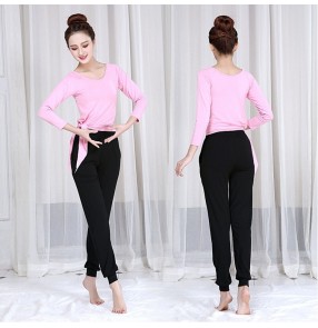 Women's modern dance ballet yoga fitness practice costumes black pink purple modal casual sports stage performance square dance tops and pants