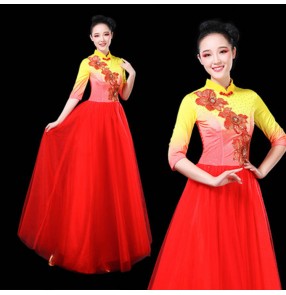 Women's modern dance chorus singers dresses fairy pink red yellow blue white stage performance oriental group dance classical dance dresses costumes