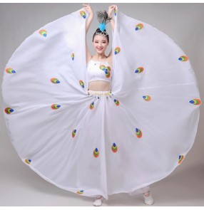 Women's modern dance dress white peacock dance performance dress opening dance costumes