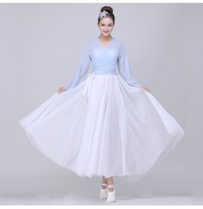 Women's modern dance dresses white with blue ballet classical dance stage performance cosplay dresses