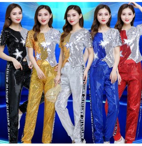 Women's modern dance sequins jazz dance top and pants hiphop street dance costumes cheerleaders performing costumes