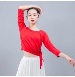 Women's modern dance yoga fitnss sports tops modal ballet latin dance wrap tops for exercises practice dance t shirts