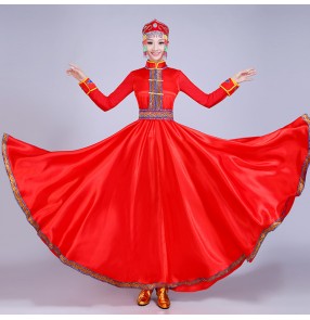 Women's Mongolian dance costumes dresses red Chinese folk dance costumes for female riding dance drama cosplay dress