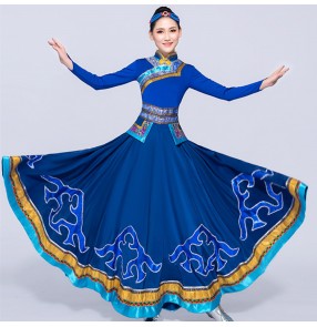 Women's National Mongolian dance dresses red blue white color chinese folk dance costumes traditional drama photos cosplay robe costumes