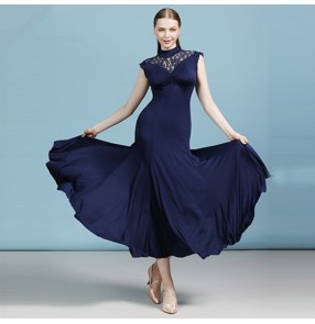 Women's navy lace ballroom dancing dresses stage performance waltz tango dance dresses