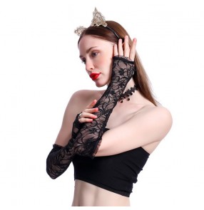 Women's night club party singers jazz performance lace sexy long sleeves gloves photos vedio shooting mittens for female