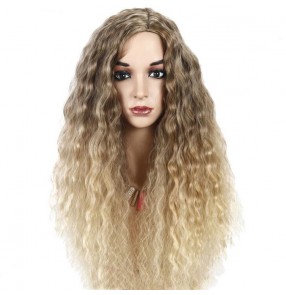Women's ombre gold blonde wave corn wig fashion middle part party drama cosplay daily use synthetic hair 26inch
