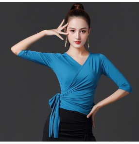 Women's orange black violet ballroom latin dance tops yoga fitness exercises sports gyms practice tops blouses for female 