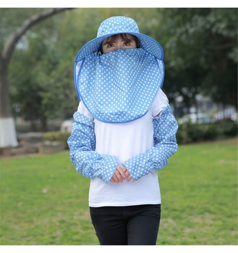 Health Protection : Women's outdoor riding sunscreen hat with full face  cover and sleeves gloves mask protective sun cap