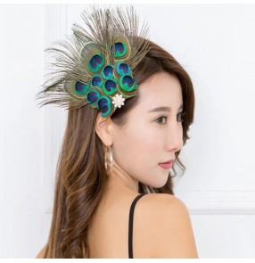 Women's peacock feather hair clip headdresses stage performance party cosplay hair accessories