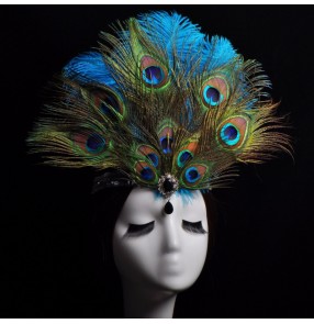 Women's peacock feather headdresses girls model show photos cosplay headdress stage performance hair accessories hair clip 