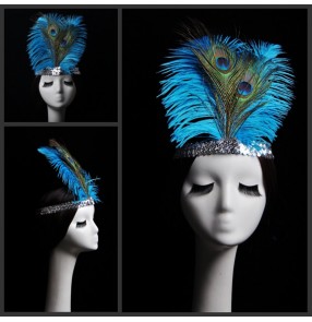 Women's peacock feather samba dance headdress hair accessories modern dance stage performance hair clip 