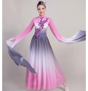 Women's pink chinese hanfu fairy princess cosplay dresses tradtiional dance dress water sleeves stage performance umbrella fan dance dresses