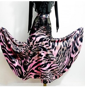Women's pink leopard tassels ballroom dance skirts waltz tango smooth standard foxtort dance skirts for female