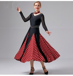 Women's polka dot ballroom dancing dresses female waltz tango fox trot dance dress costumes