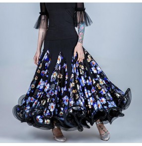 Women's printed ballroom dancing skirts flamenco skirts stage performance waltz tango dancing skirts