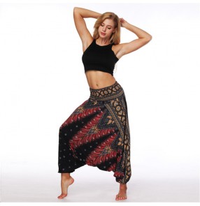 women's printed yoga sports gymas hippie belly dance loose baggy pants hiphop street dance stage performance wide leg workout trousers