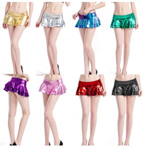 Women's pu leather jazz dance mini skirts silver gold sexy hot dance night club group dance gogo dancers performance mini skirts