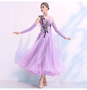 Women's purple ballroom dancing dresses competition waltz tango dance dresses