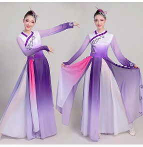 Women's purple gradient colored chinese folk dance dresses fairy dress ancient chinese dress traditional yangko fan umbrella dance dresses