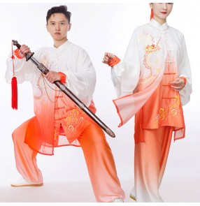 women's Purple orange green yellow gradient tai chi clothing  Chinese kungfu clothes with embroidery shawl cape martial art wushu competition performance uniforms for unisex