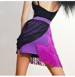 Women's purple tassels latin dance skirts salsa chacha dance skirts for female