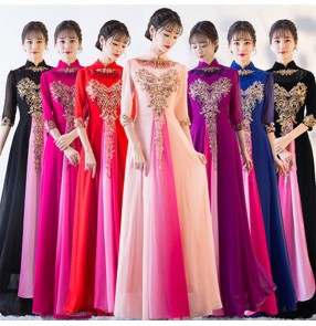 Women's qipao evening dresses wedding party bridesmaid cocktail party singers host chours stage performance dresses
