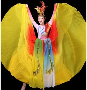 Women's rainbow colored flamenco dresses opening dance chorus dresses classical dance dresses stage performance ballroom dance dresses