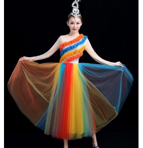 Women's rainbow modern dance singer jazz dance dress choir dresses opening dance chorus stage performance dresses