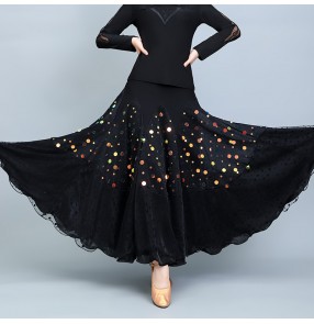 Women's rainbow sequins ballroom dance skirts stage performance competition waltz tango dance skirts for female 